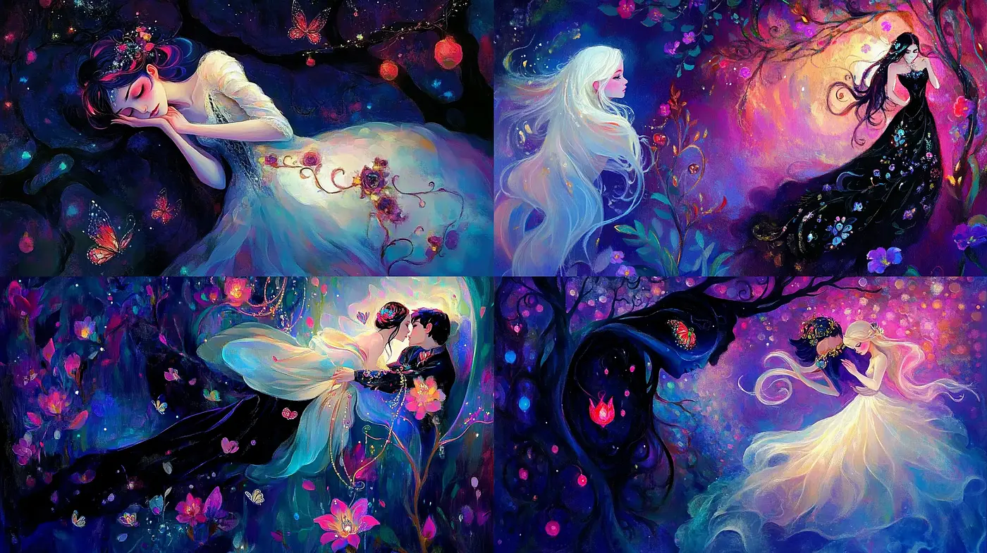 Enchanted Nocturnal Garden: A Vivid Dreamscape in Oils - Midjourney sref style