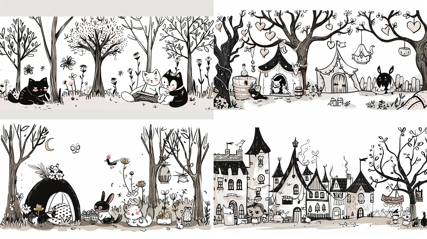 Whimsical Ink-Washed Storybook Illustrations - Midjourney sref style