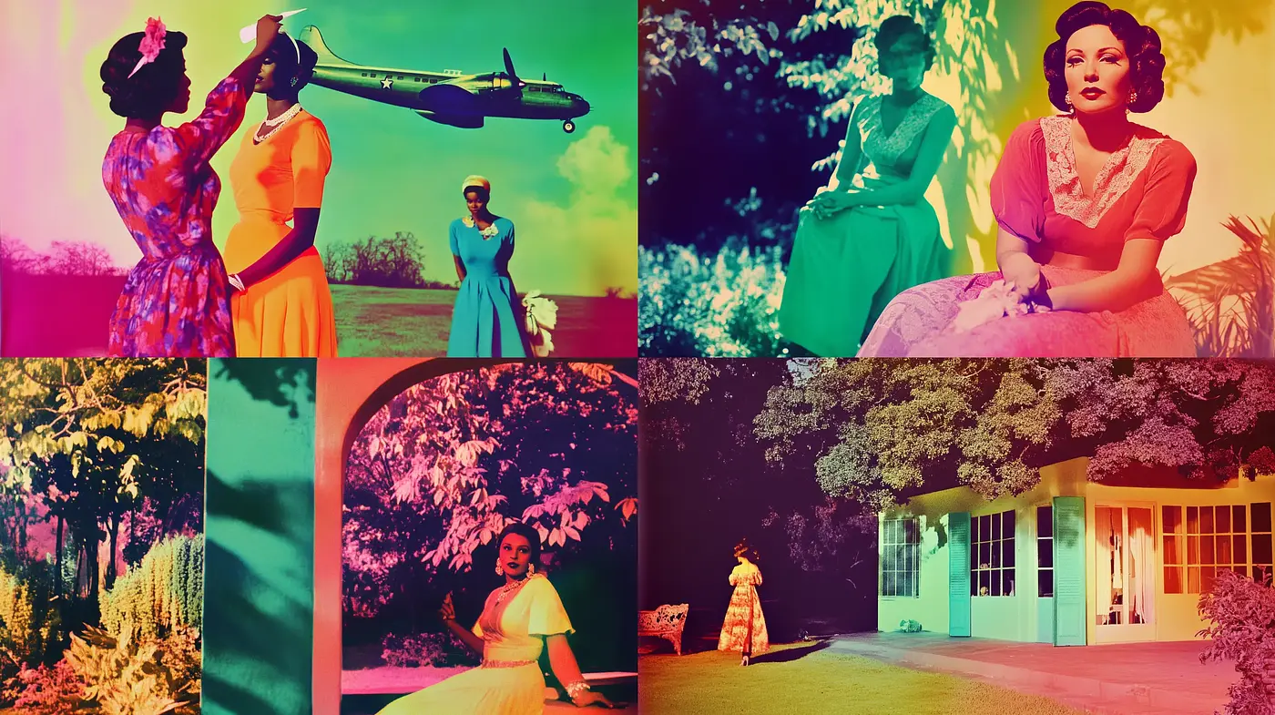 Retro-Futuristic Dreamscape in Surreal Hues - Midjourney sref style