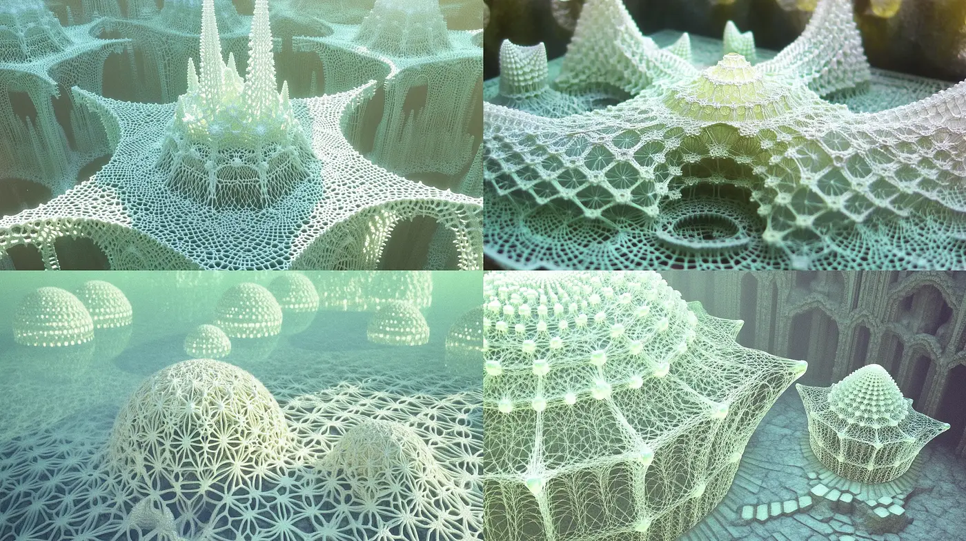Ethereal Lattice Structures and Translucent Hues - An Abstract Exploration - Midjourney sref style