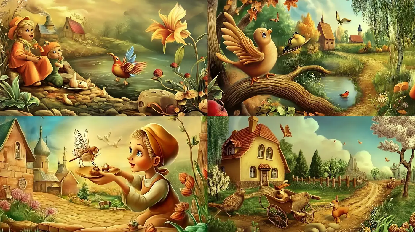 Enchanted Countryside: A Harmonious Fusion of Warm Hues and Storybook Illustration - Midjourney sref style