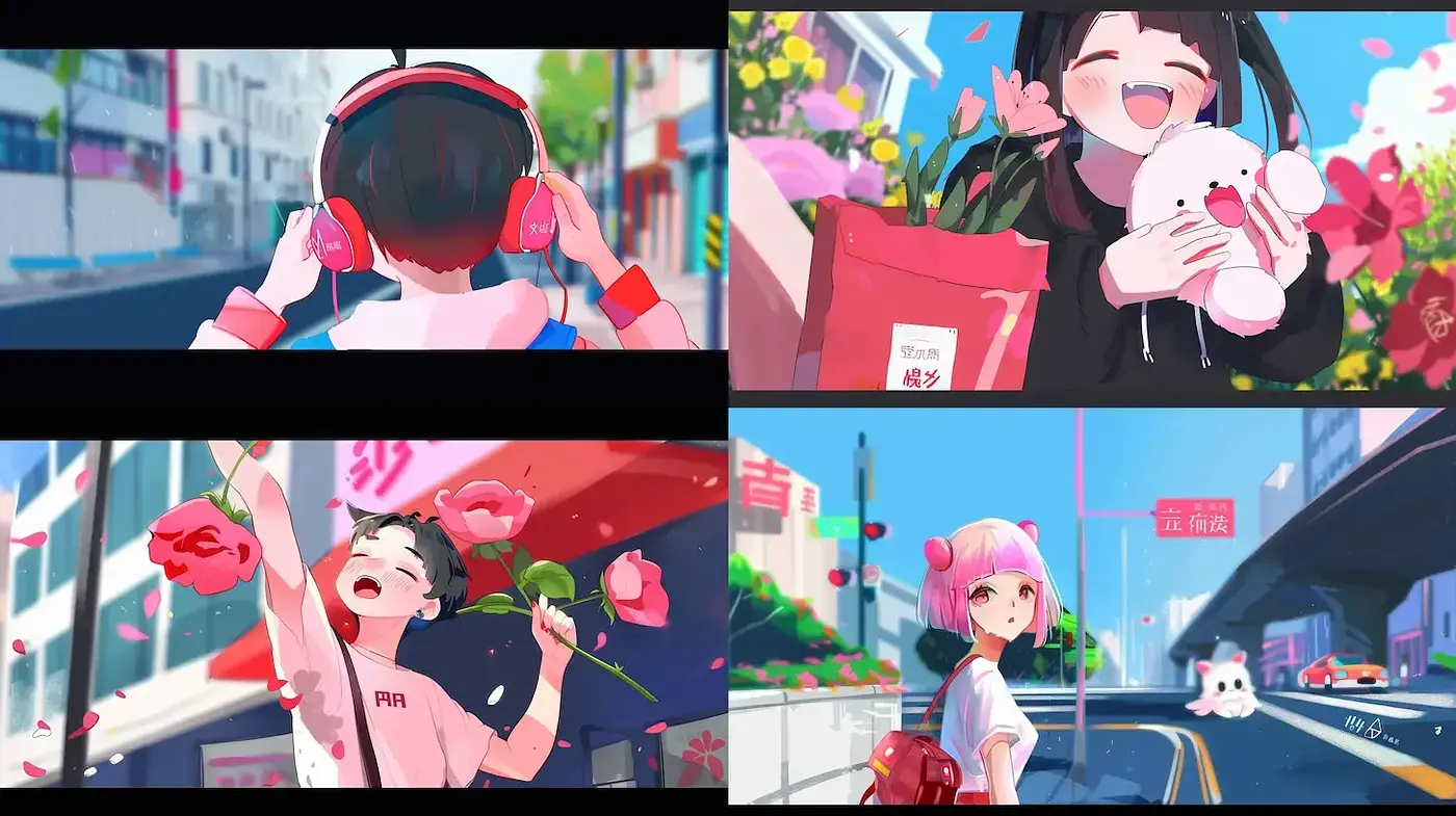 Lively Anime-inspired Digital Panorama with Vivid Colors and Expressive Characters - Midjourney sref style
