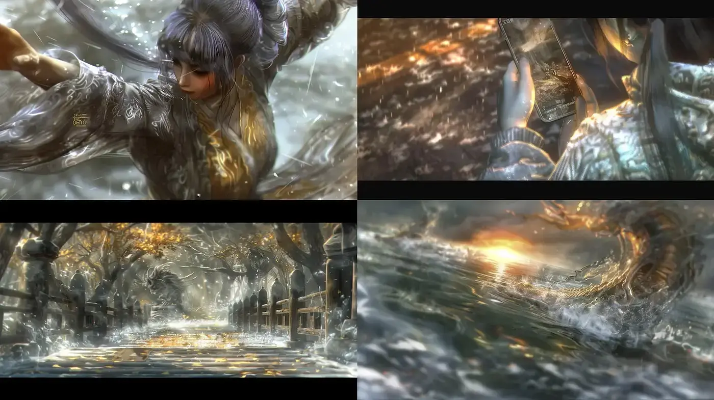Ethereal Luminescence: A Tapestry of Gossamer Gold and Chiaroscuro - Midjourney sref style