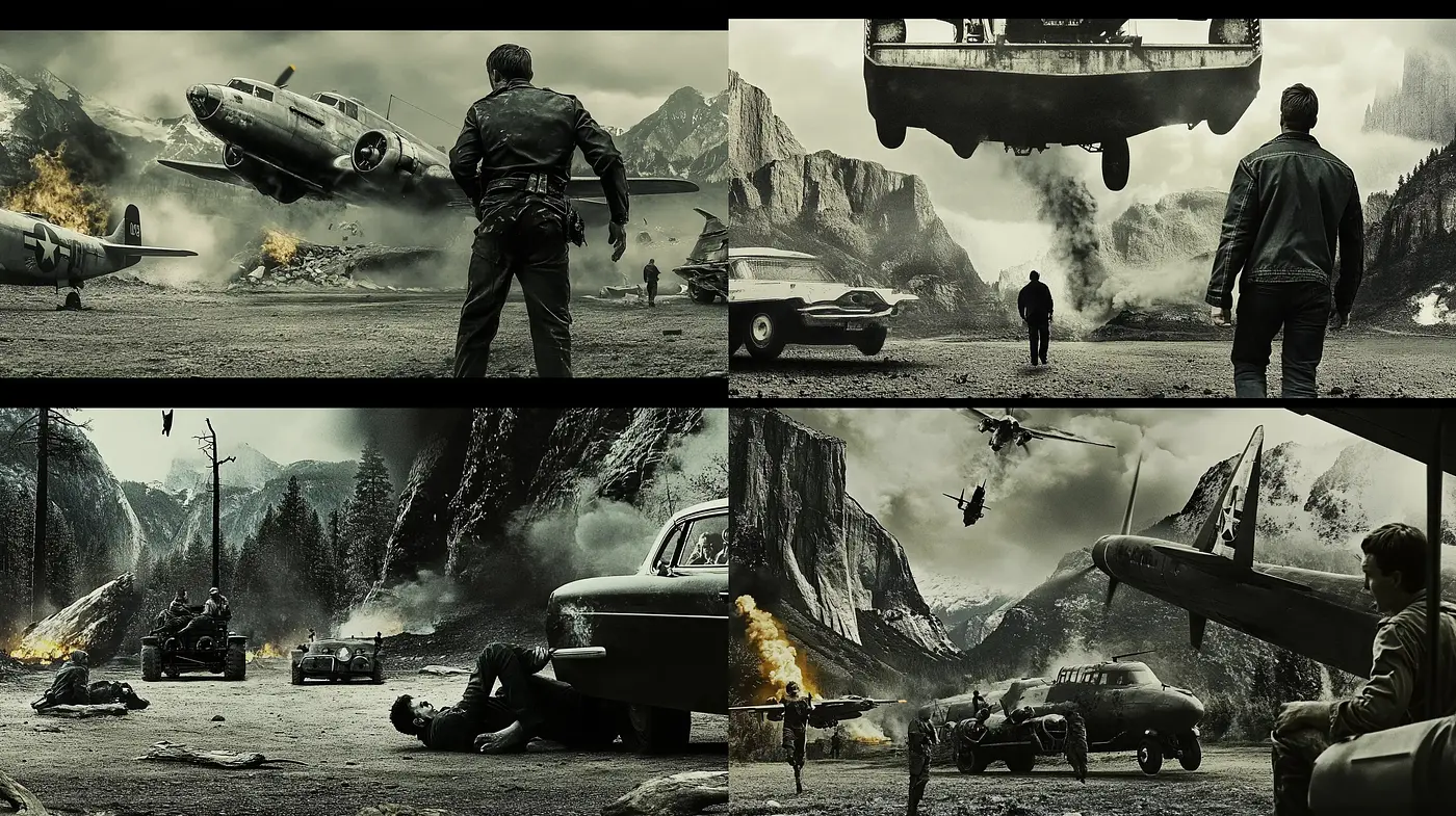 Cinematic Apocalyptic Vision with a Sepia-Toned Filter - Midjourney sref style