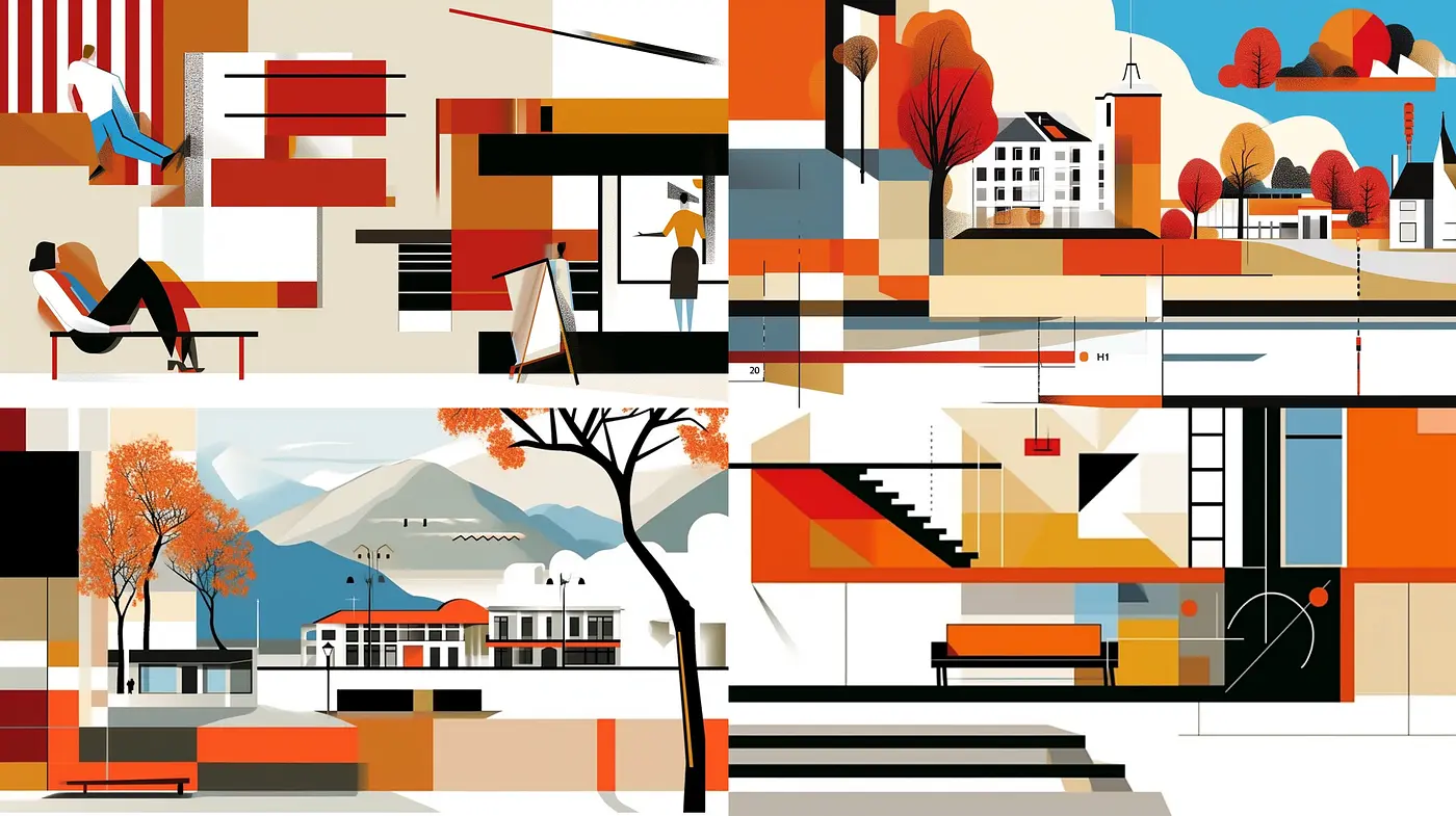 Harmonious Convergence of Geometric Abstractions and Autumn Palette - Midjourney sref style