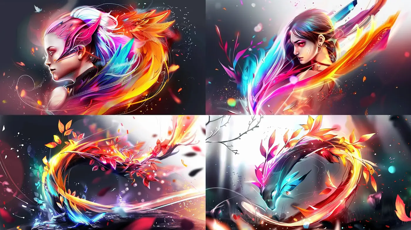Ethereal Chromatic Visions: A Dance of Vivid Hues and Dynamic Flows - Midjourney sref style