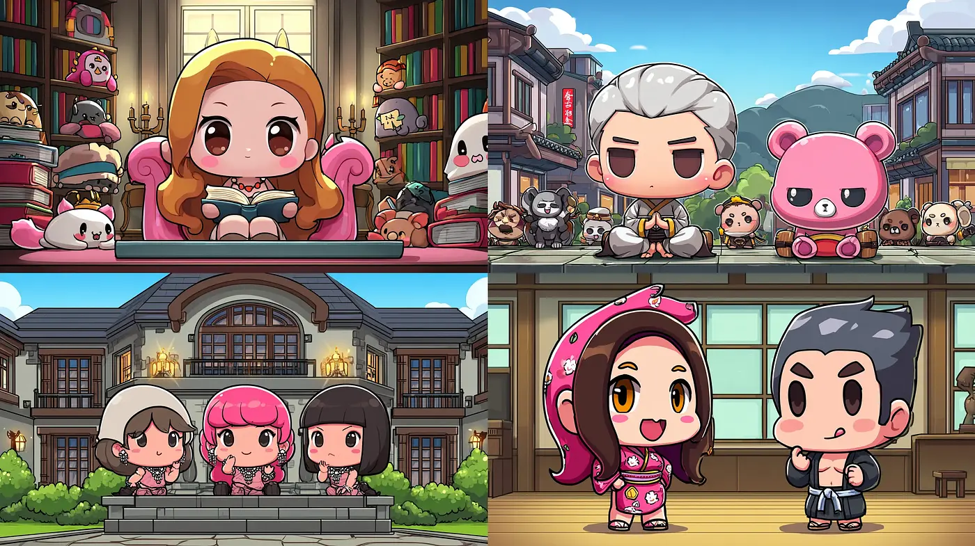 Vibrant and Playful Chibi Illustration with Cultural Nuances - Midjourney sref style