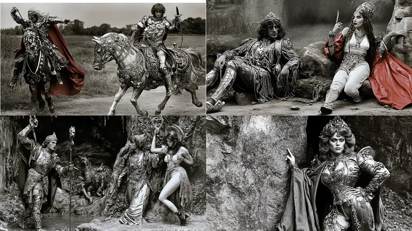 Baroque Revival in Monochromatic Cinema - Midjourney sref style