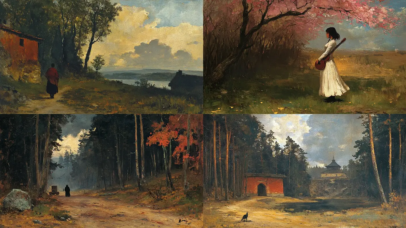 Autumnal Serenity in Romantic Landscape Paintings - Midjourney sref style