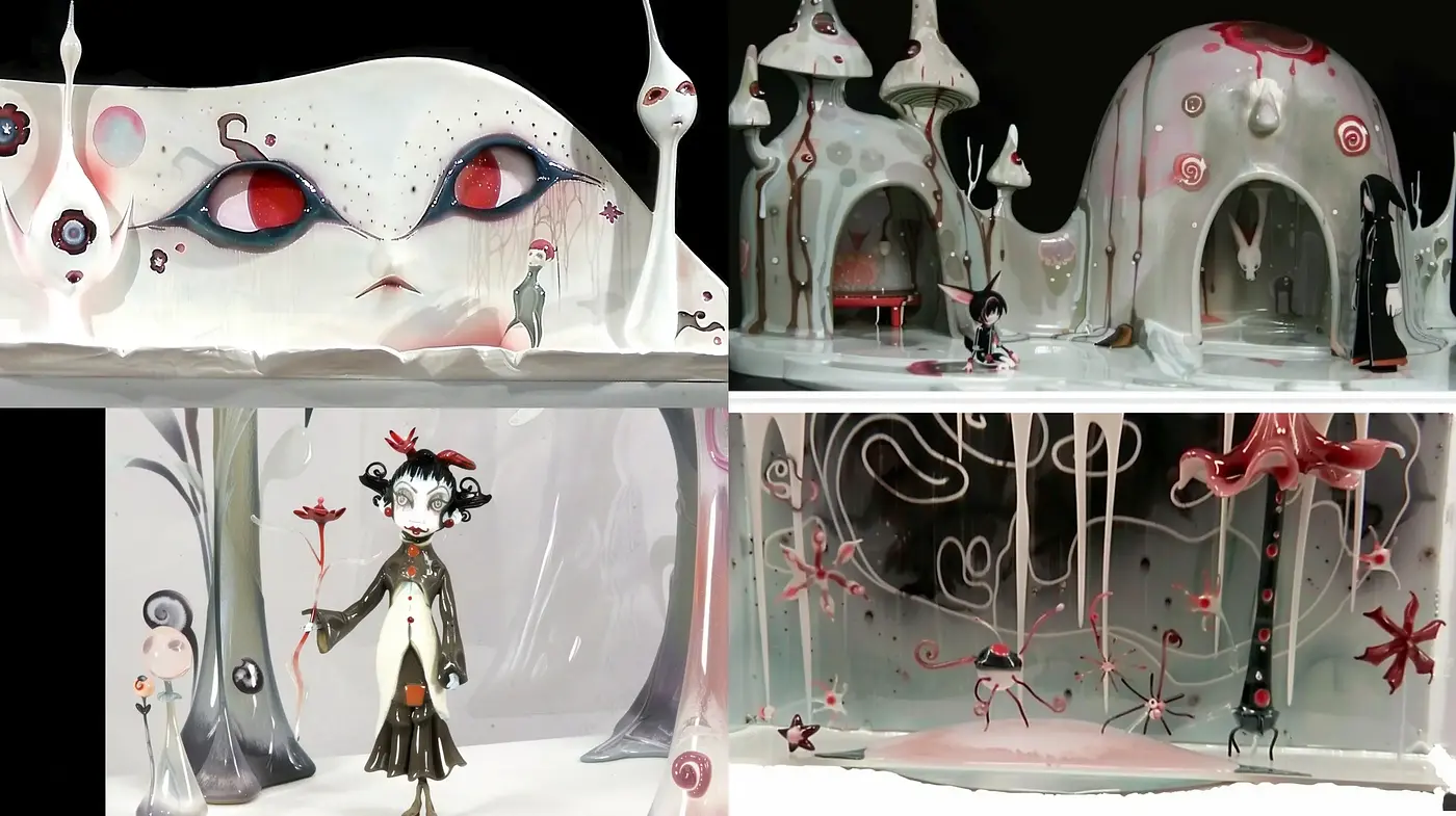 Whimsical Surreal Dreamscapes with a Tim Burton-esque Essence - Midjourney sref style