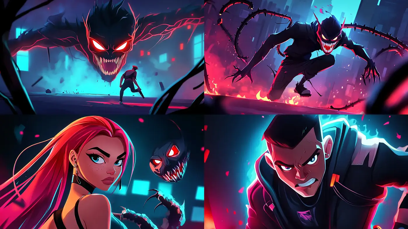 Dynamic Neon-Infused Comic-Inspired Visuals - Midjourney sref style