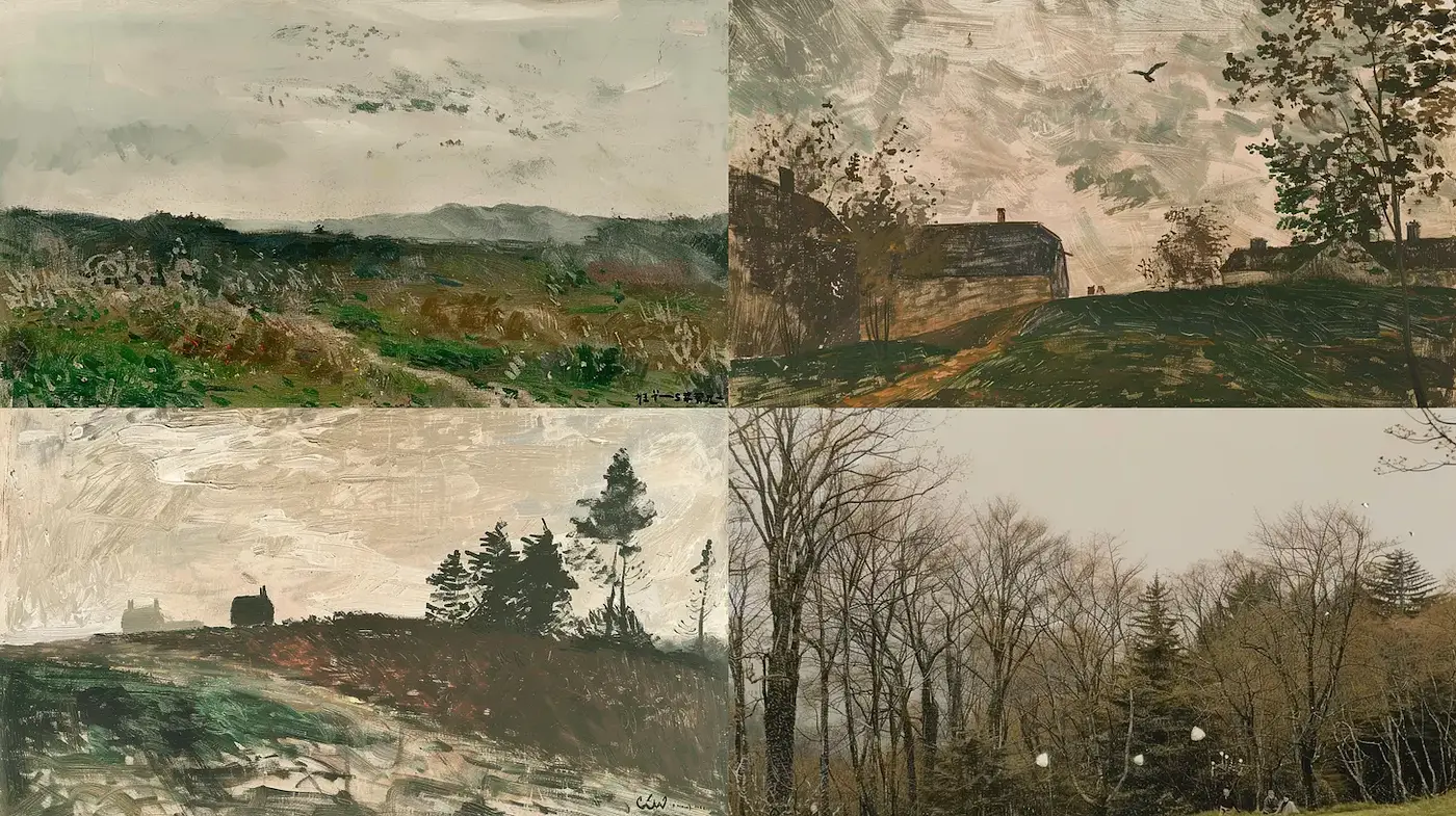 Moody Textural Landscapes with an Atmospheric Quality - Midjourney sref style