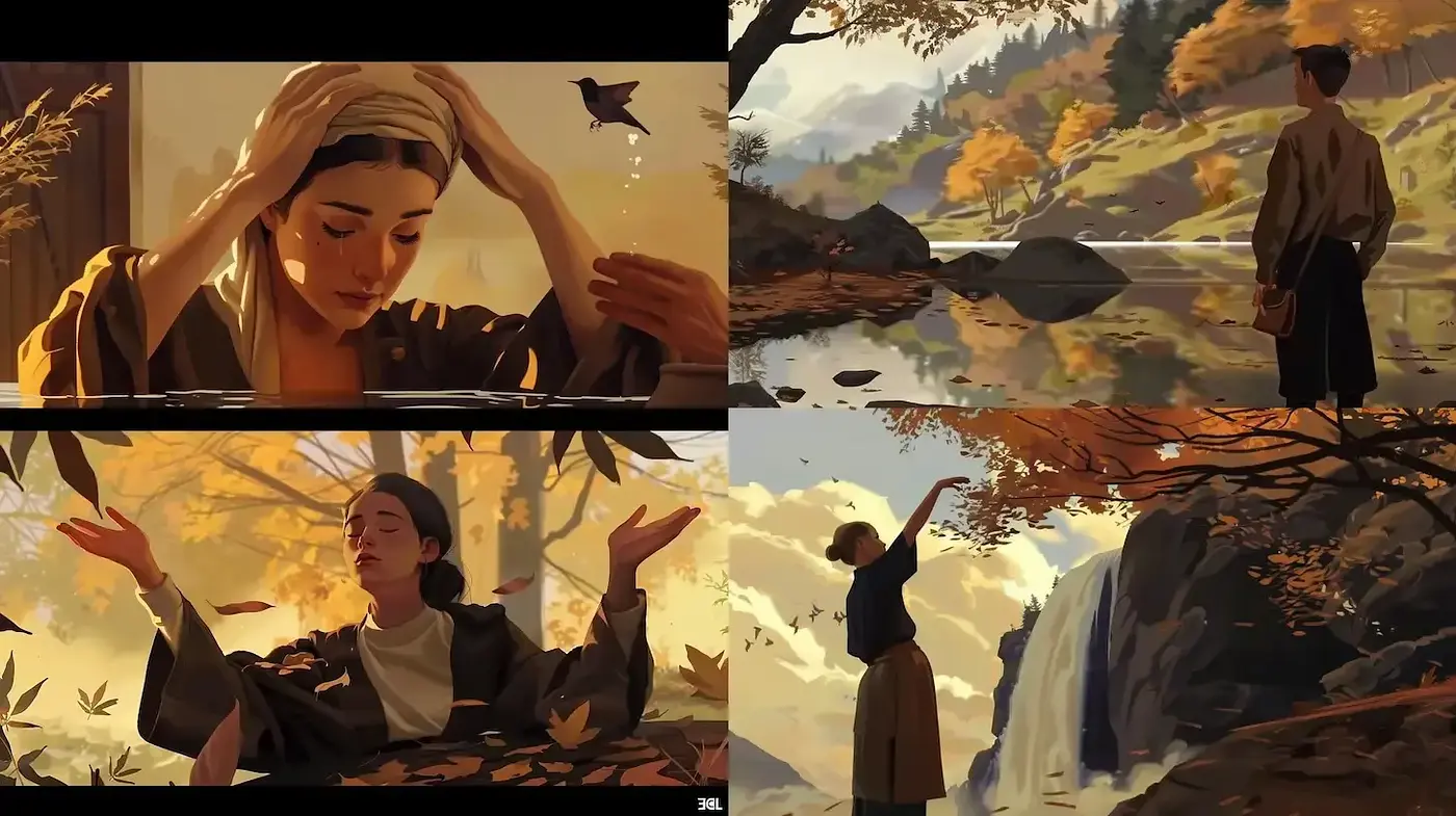 A Harmonious Blend of Nature and Emotion in Rich Autumnal Scenes - Midjourney sref style