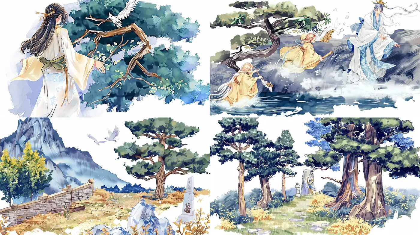 Ethereal Ink-Wash Nature Panoramas with a Poetic Asian Aesthetic - Midjourney sref style