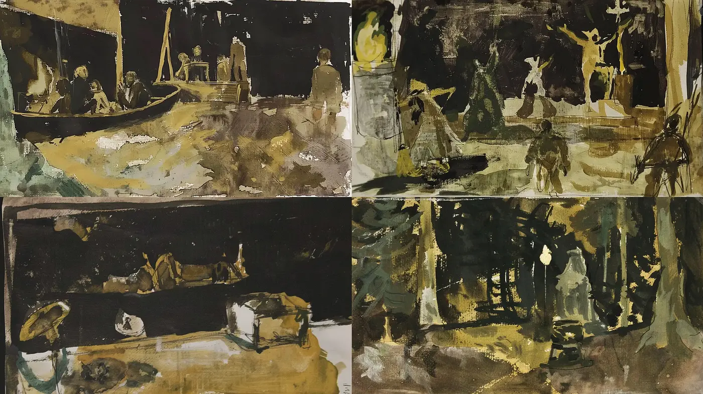 Enigmatic Shadows and Golden Hues: A Study in Contrast and Abstract Forms - Midjourney sref style
