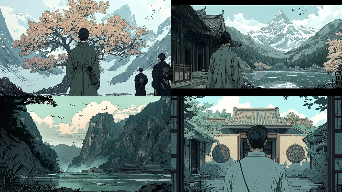 Serene Oriental Landscape Series with a Melancholic Palette - Midjourney sref style