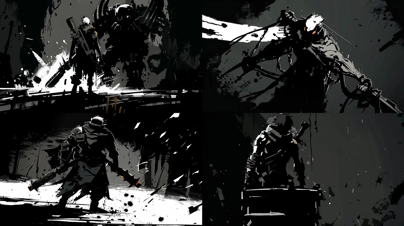 Monochromatic Gestural Brushstrokes Conveying Kinetic Energy - Midjourney sref style