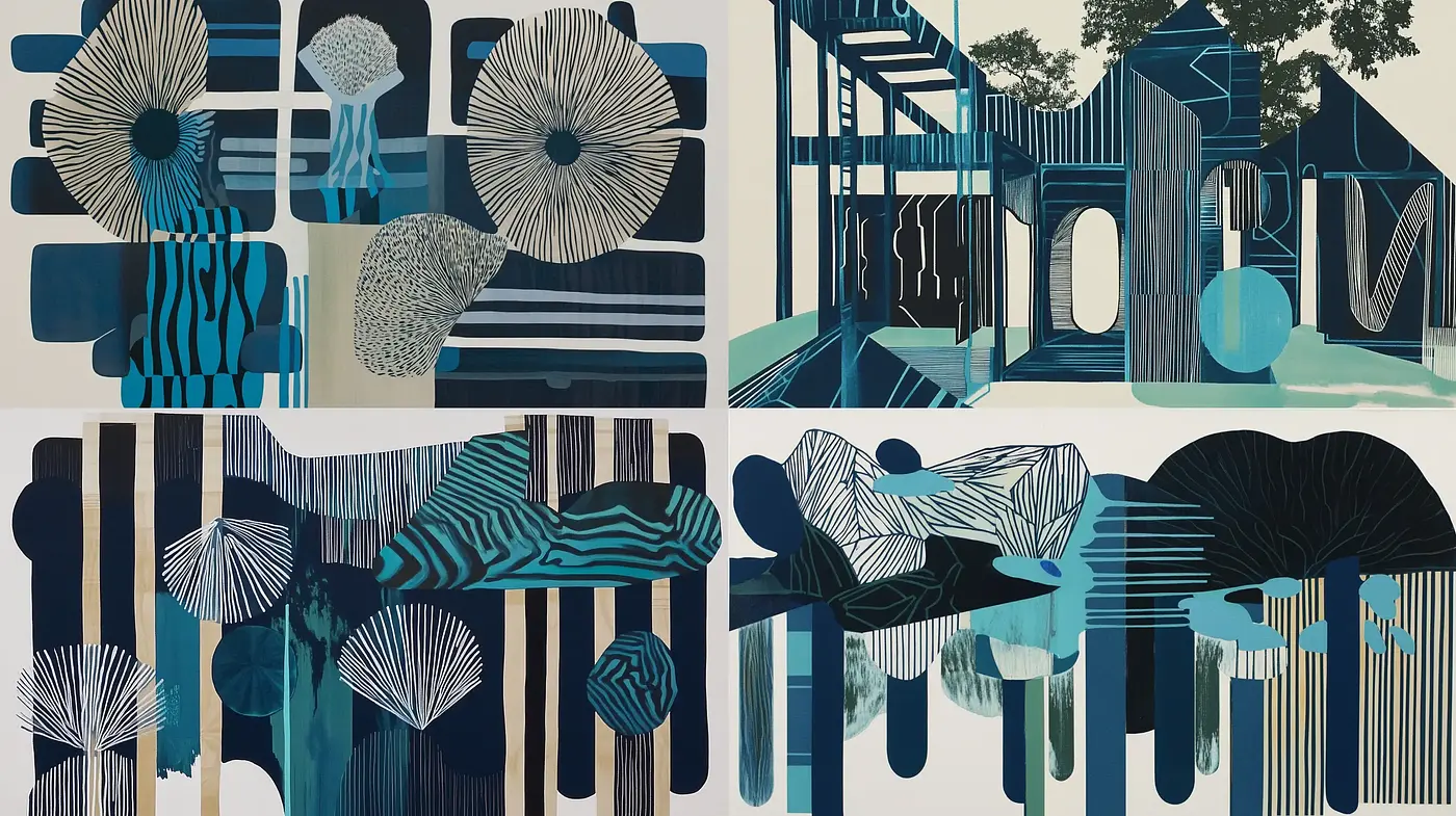 Enigmatic Azure Abstracts: An Homage to Geometric Forms and Textural Intricacy - Midjourney sref style