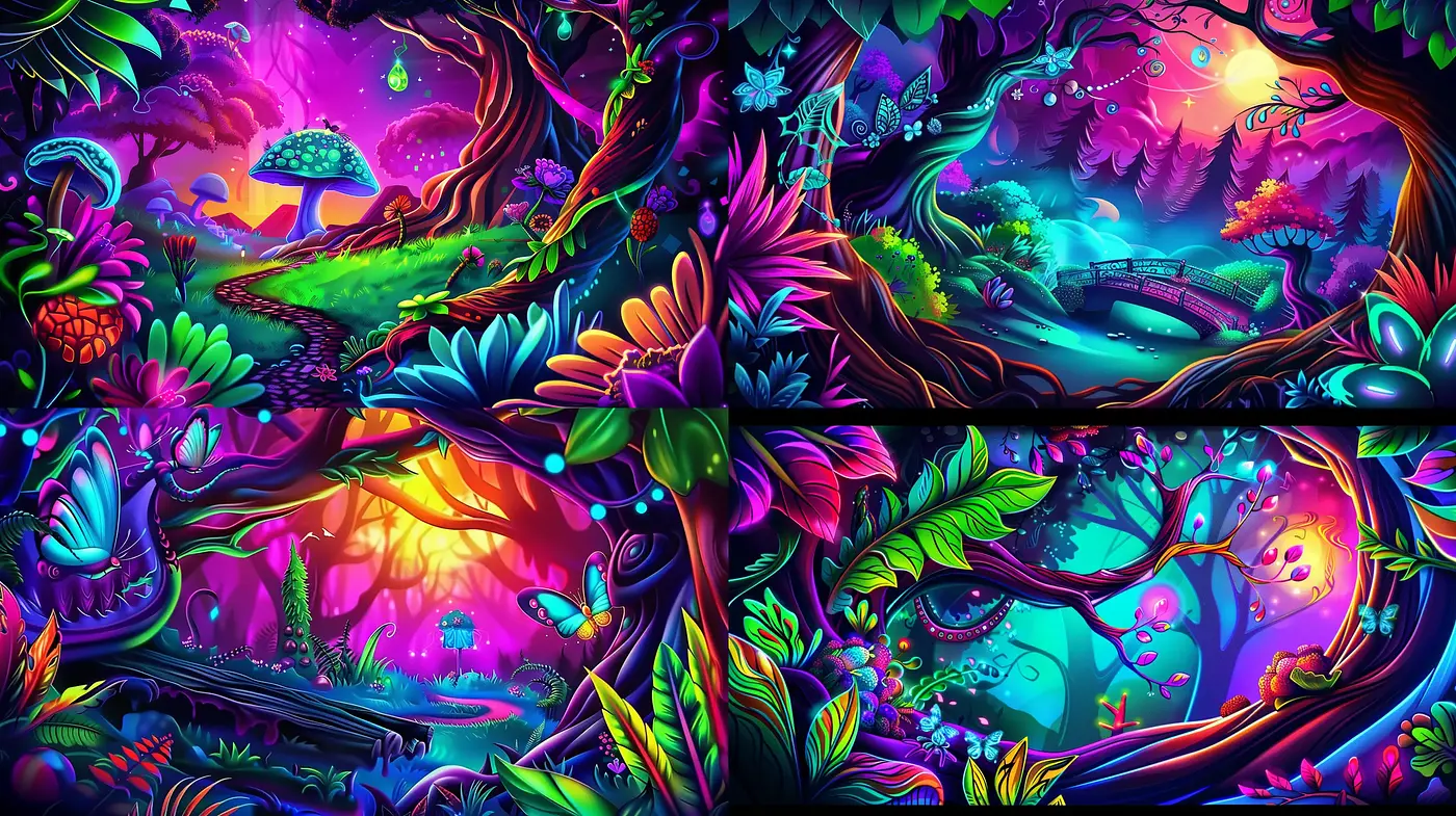 Ethereal Neon Dreamscape in Saturated Hues - Midjourney sref style