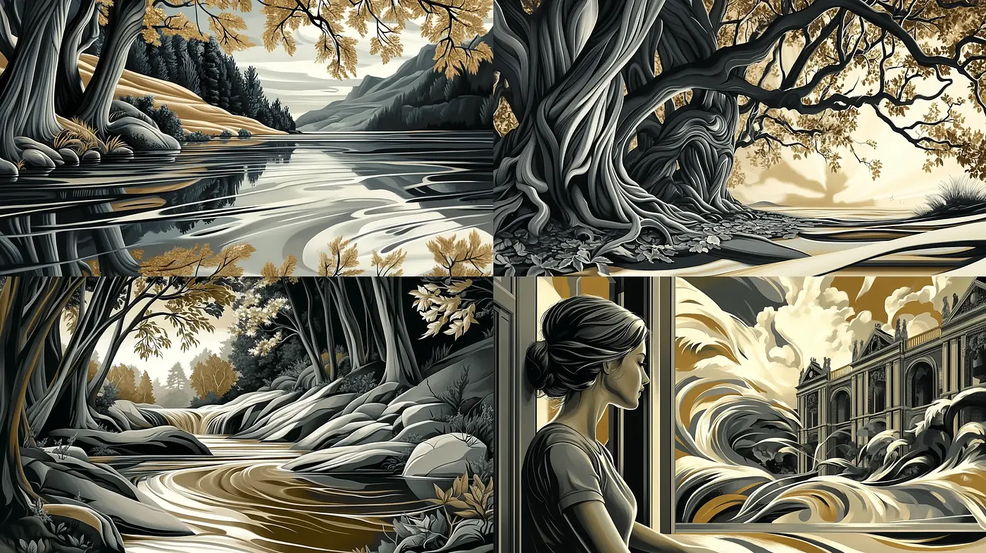 Monochromatic Serenity: A Harmonious Blend of Nature and Thoughtfulness - Midjourney sref style