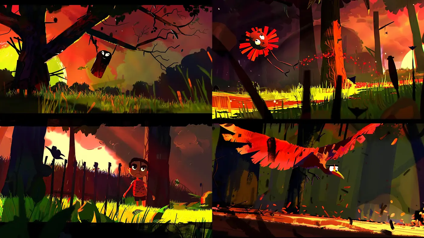 Twilight Embers: A Stylized Fusion of Vivid Colors and Expressive Brushwork - Midjourney sref style