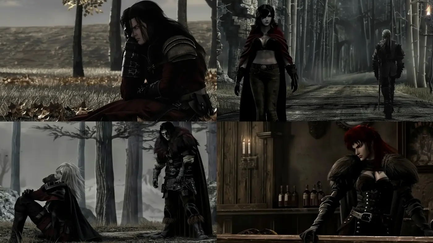 Gothic Fantasy with Dark Tones and Medieval Ambiance - Midjourney sref style