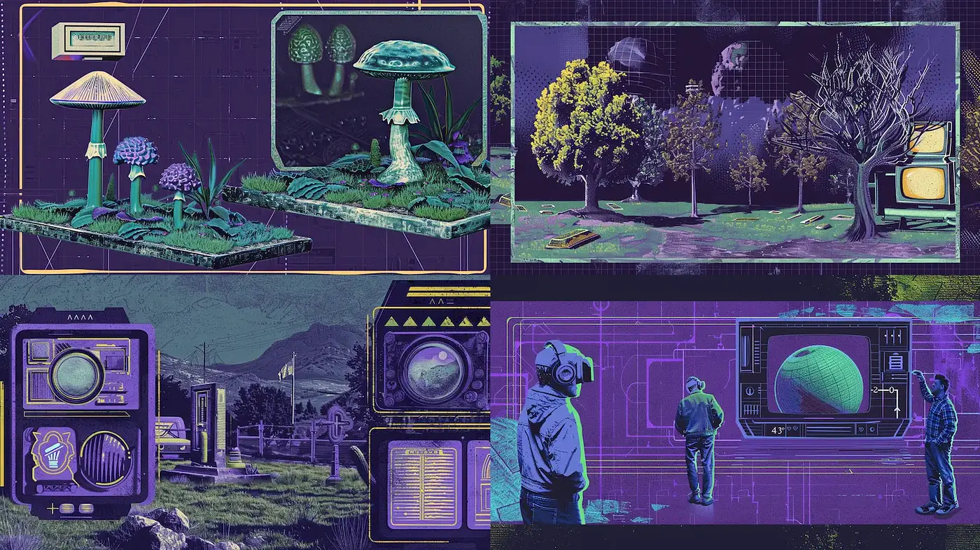Futuristic and Surreal Landscaping with a Retro Vibe - Midjourney sref style