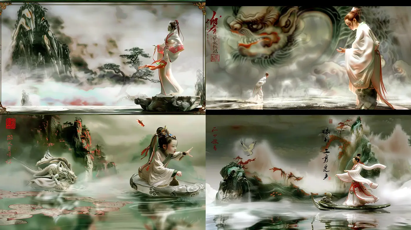 Ethereal Chinese Mythological Dreamscape Artistry - Midjourney sref style