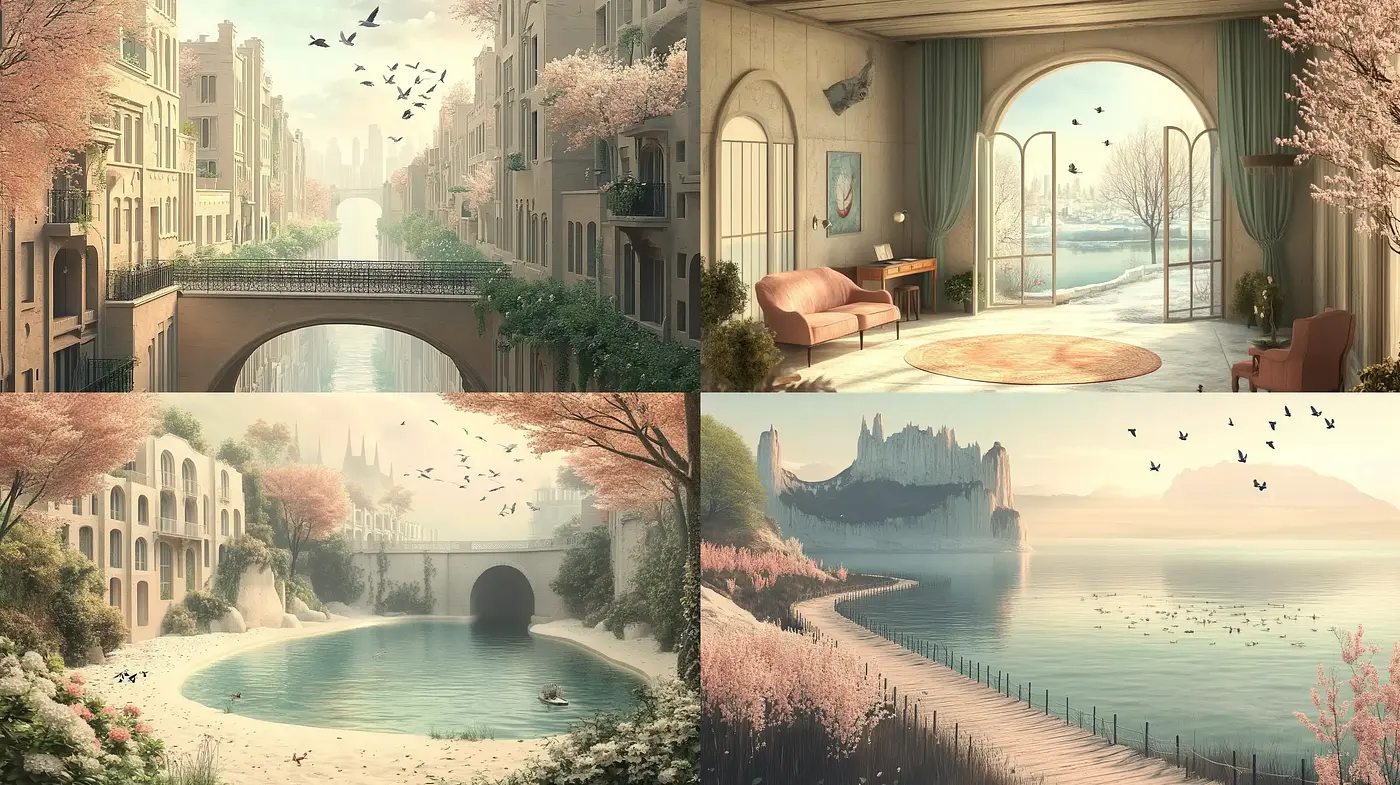 Serene Pastel Dreamscape: A Homage to Tranquil Vistas and Soft Hues - Midjourney sref style