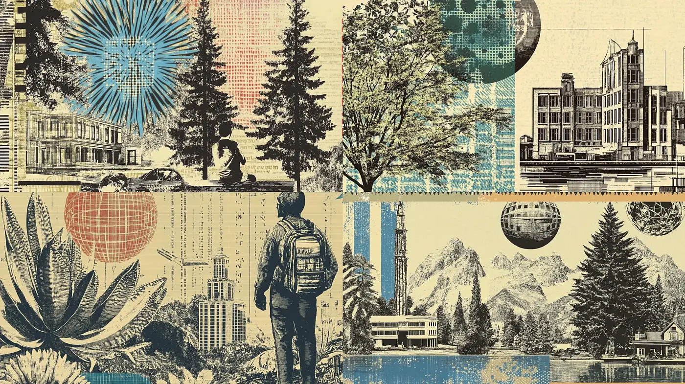 Eclectic Collage of Vintage Textures and Retro Futurism - Midjourney sref style