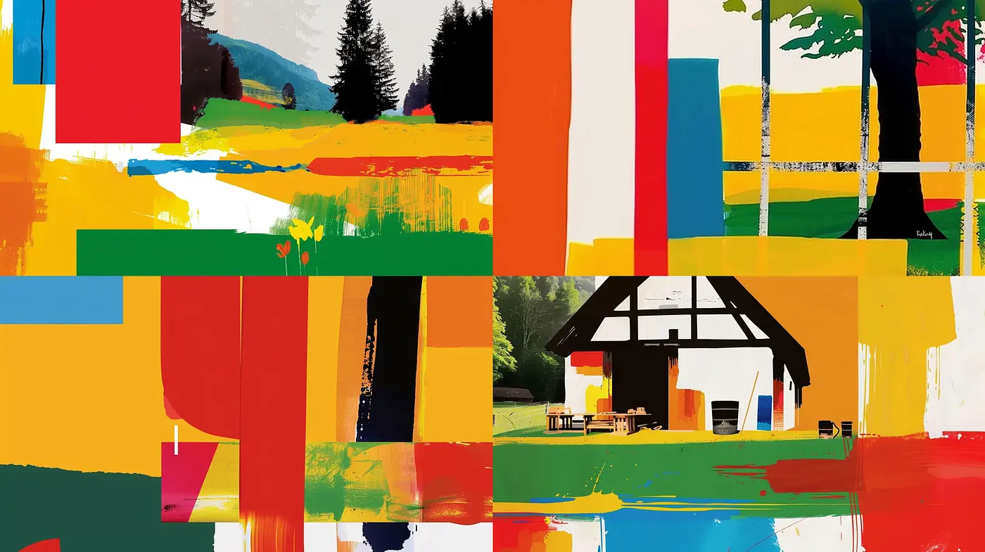 Abstract Color Block Panorama with Vivid Tones and Expressive Brushwork - Midjourney sref style