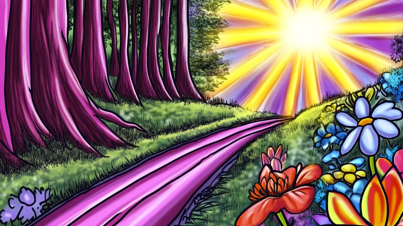 Luminous Fantasy Pathway - A Radiant Merge of Vivid Tones and Enchanted Textures - Midjourney sref style
