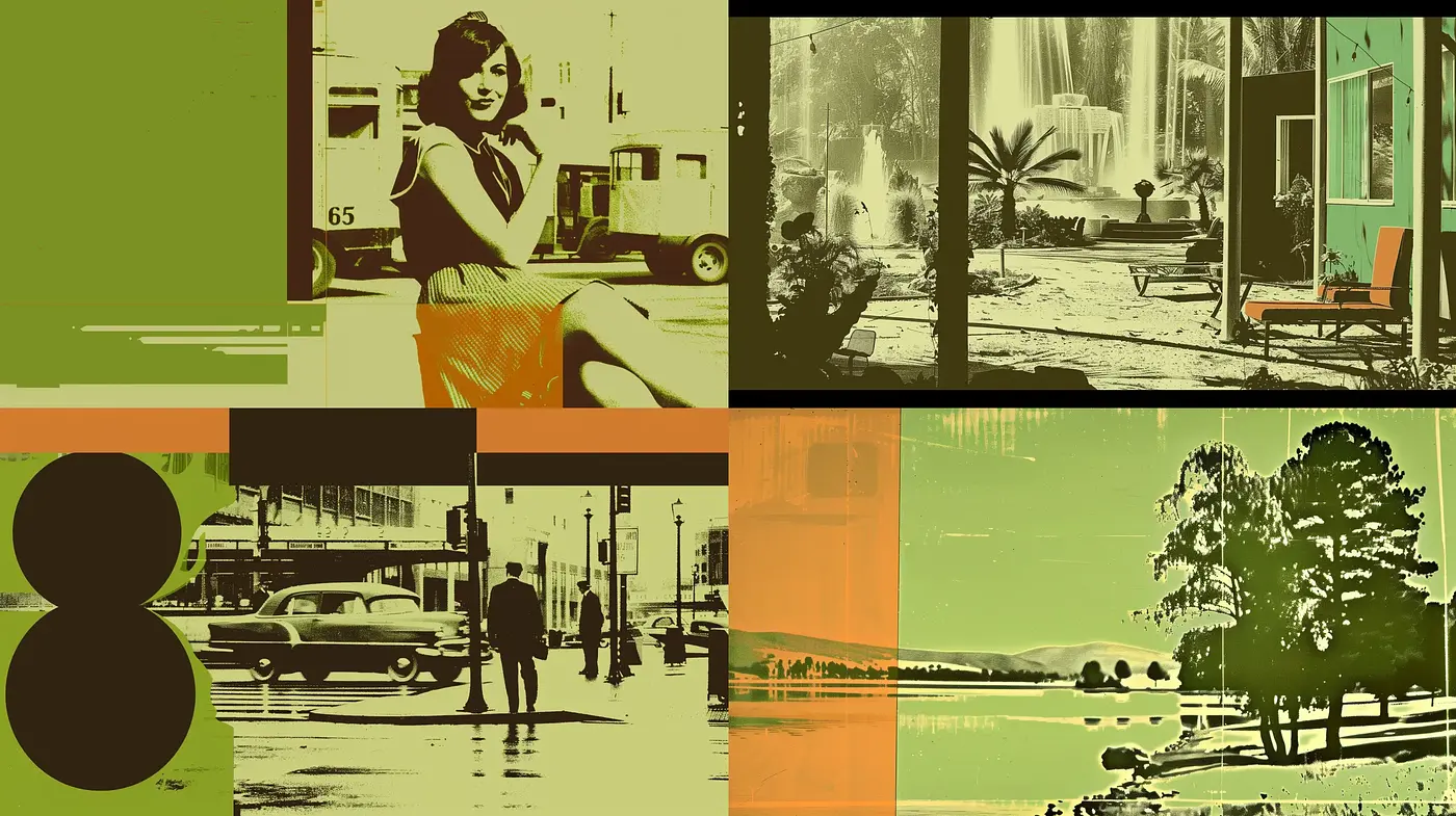 Retro Halftone Harmony: A Consistent Vintage Mood Across Varied Scenes - Midjourney sref style