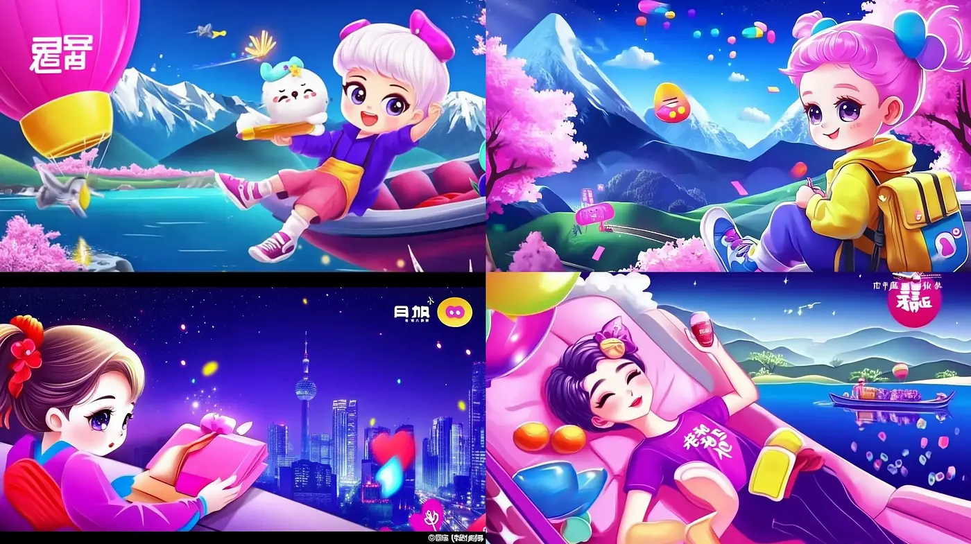 Luminous Dreamscape: A Fusion of Vibrant Anime Aesthetics and Surreal Storybook Charm - Midjourney sref style