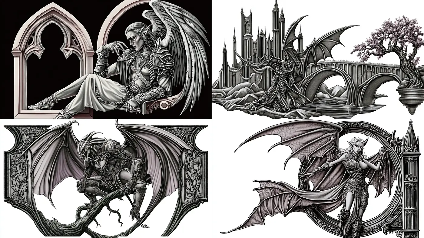 Monochromatic Gothic Fantasy Realism - Midjourney sref style