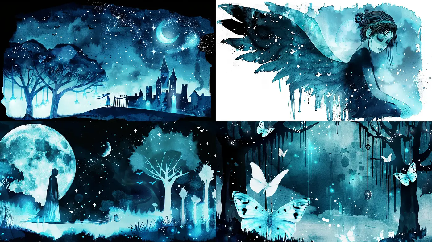 Ethereal Nocturnal Watercolor Dreamscape - Midjourney sref style