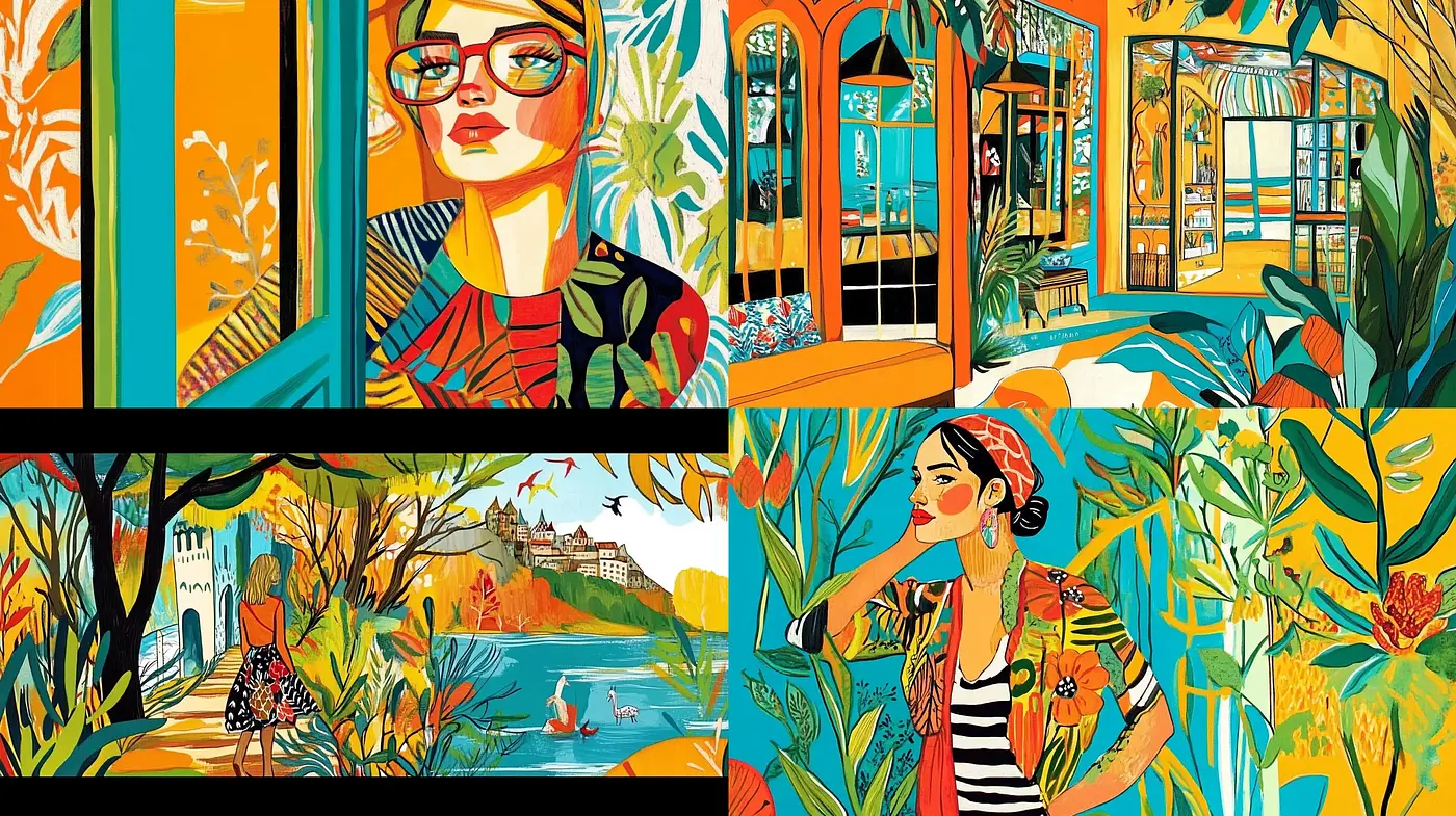 Vibrant Tropical Retro Illustrative Essence - Midjourney sref style