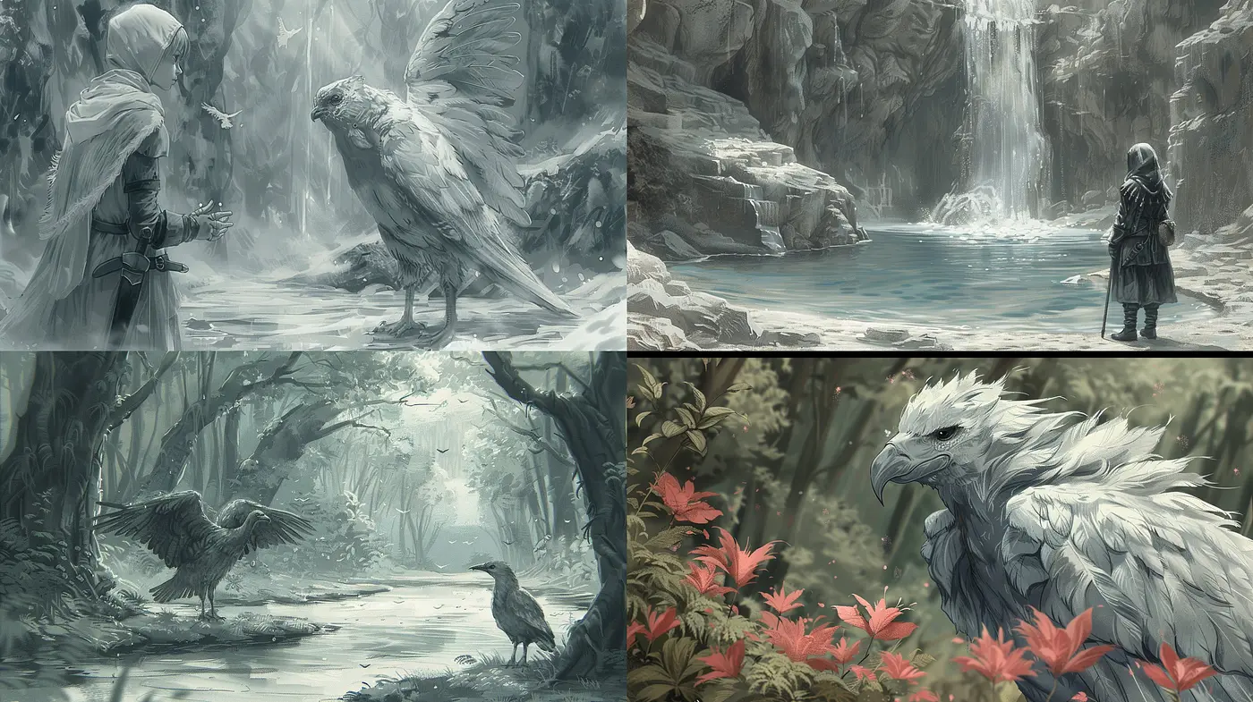 Monochromatic Ethereal Fantasy: A Uniform Exploration of Mystical Realms - Midjourney sref style