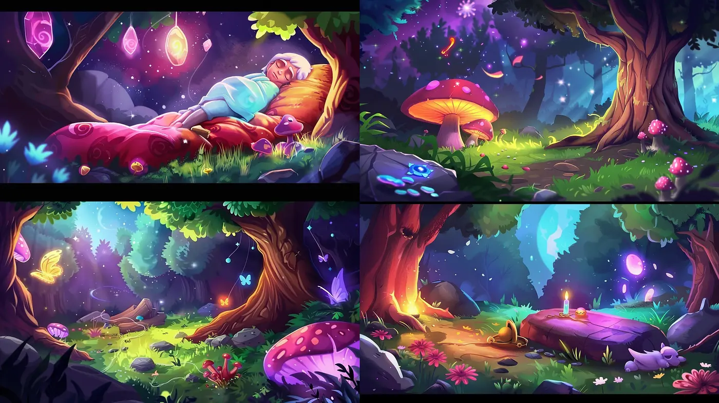 Enchanted Forest Dreamscape: A Whimsical Fusion of Luminous Hues and Magical Textures - Midjourney sref style