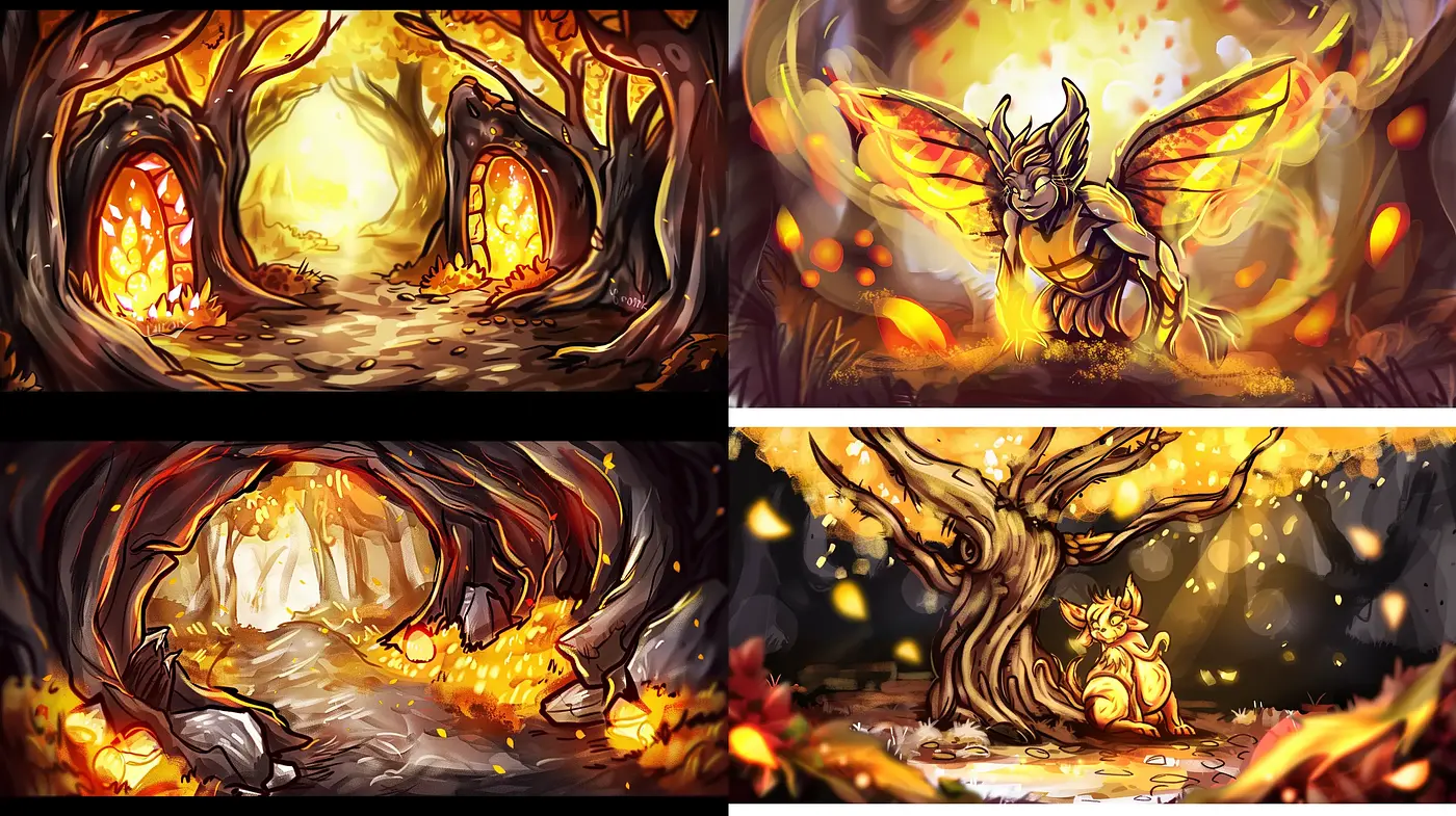 Enchanted Warmth: A Luminescent Fantasy Tapestry - Midjourney sref style