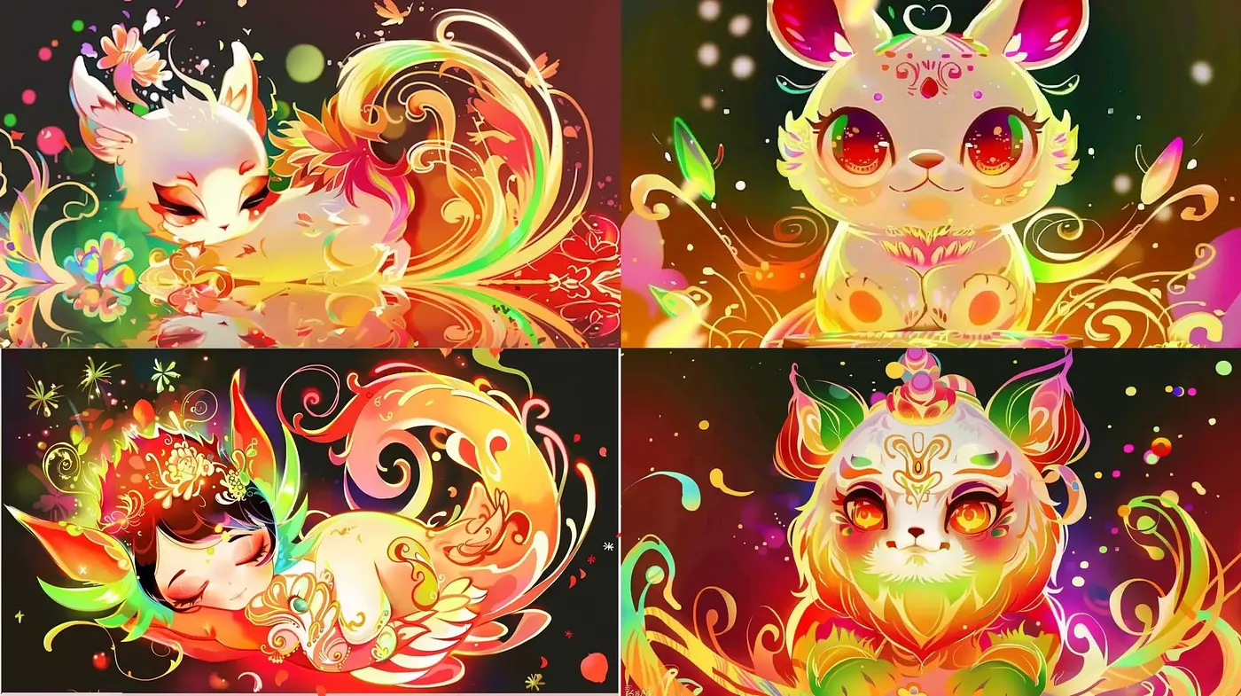 Enchanted Fusion of Luminous Whimsy and Mythical Creatures - Midjourney sref style
