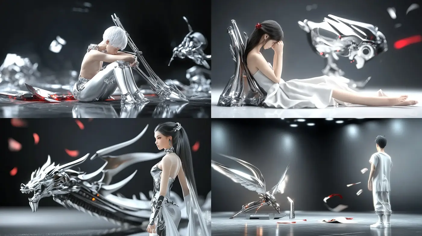 Futuristic Serenity with Ethereal Elegance and Monochromatic Silver Shine - Midjourney sref style