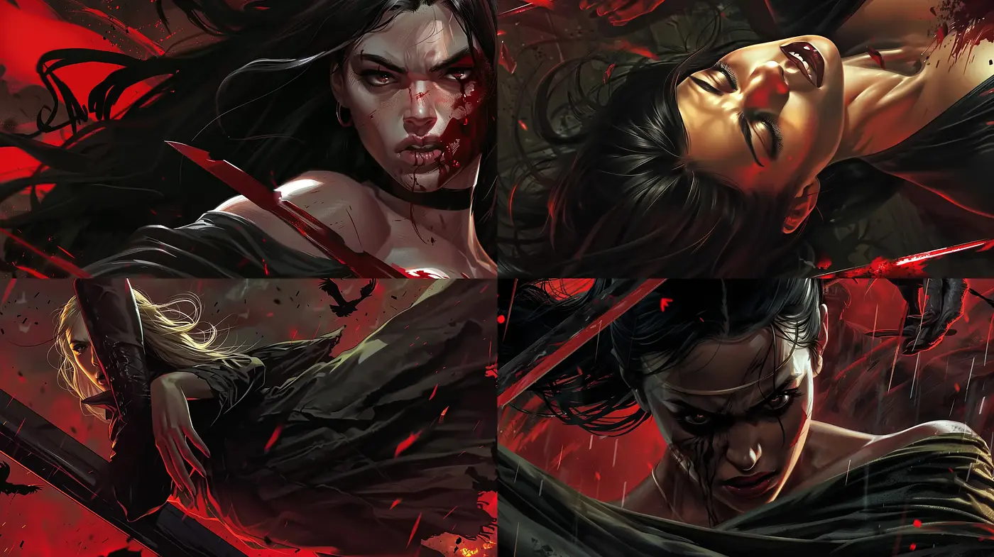 Dynamic Elegance in Turmoil: A Fusion of Hyperrealism and Graphic Novel Artistry - Midjourney sref style
