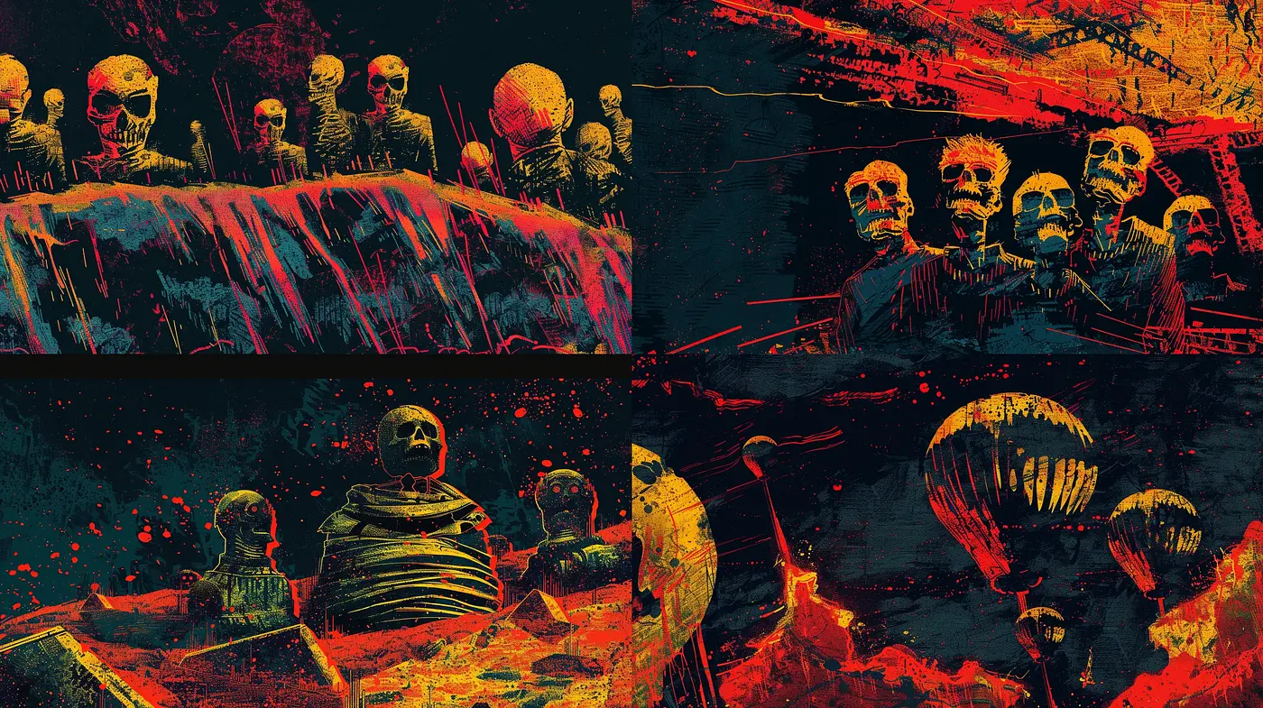 Abstract Expressionist Horror Fusion with Vibrant Contrast - Midjourney sref style