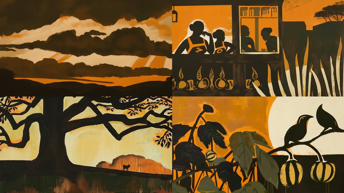 Sundown Silhouettes with Sepia Overtones - Midjourney sref style