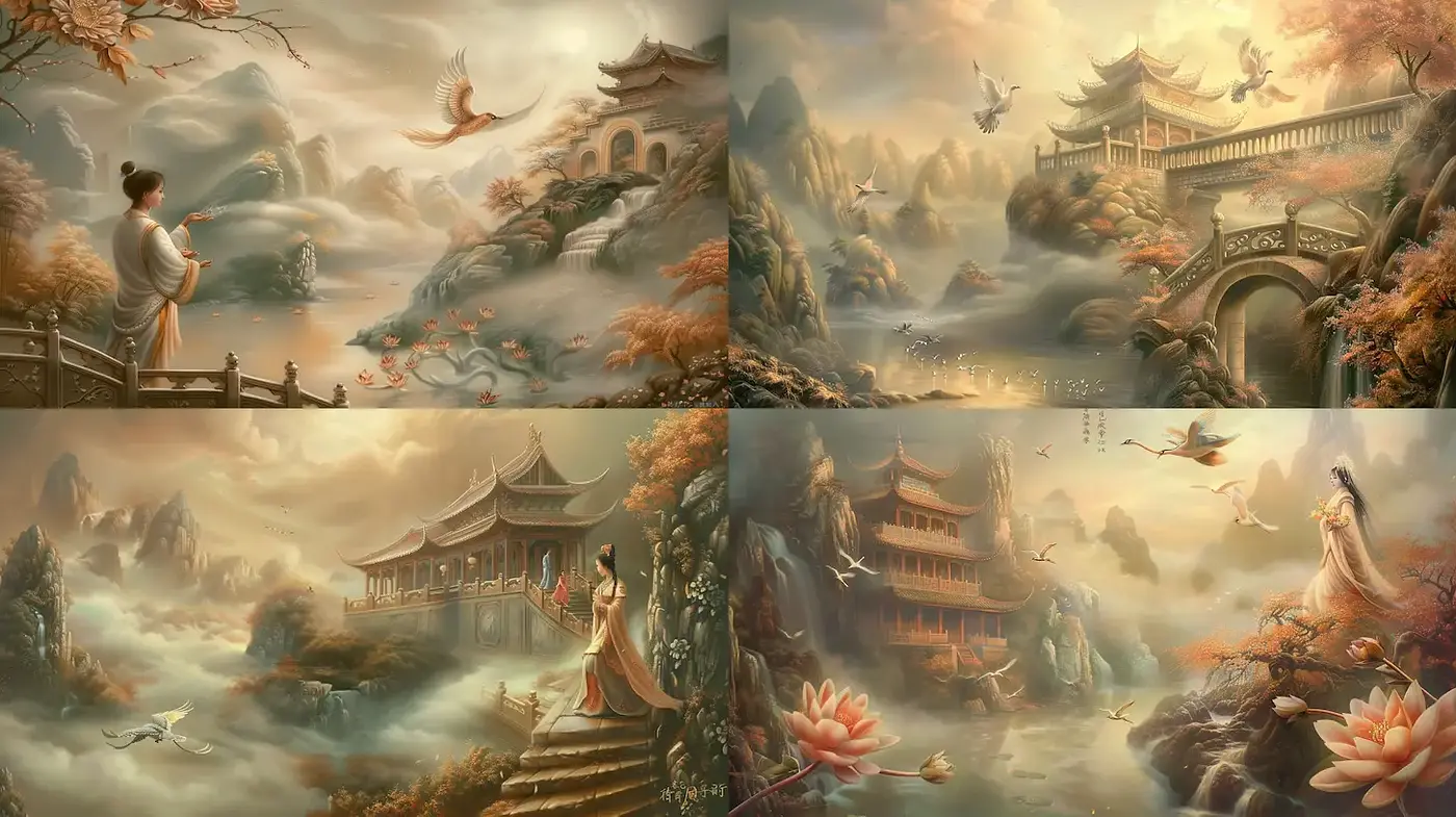 Serene and Harmonious Eastern Landscape Aesthetic - Midjourney sref style