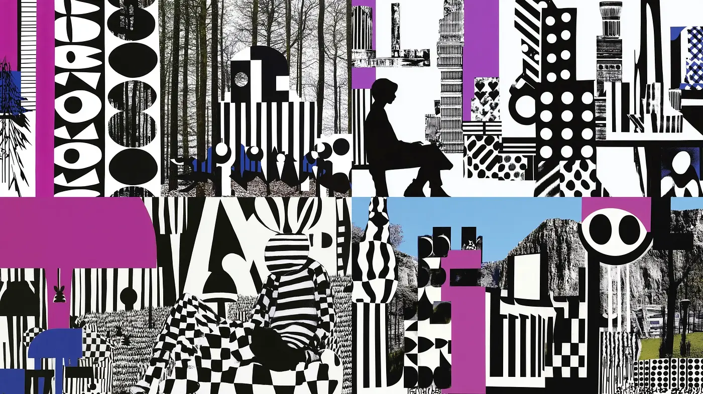 Monochromatic Geometric Elegance with a Touch of Surrealism - Midjourney sref style