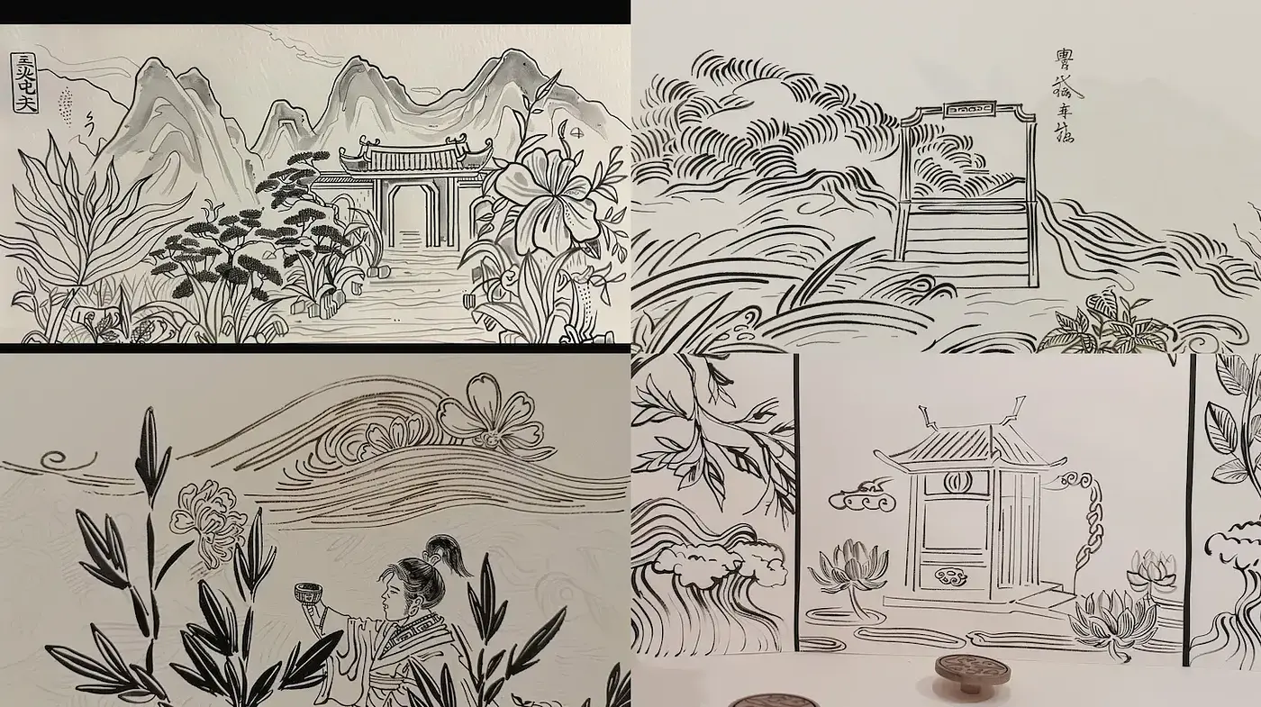 Elegant and tranquil interpretation of nature with classical elements - Midjourney sref style