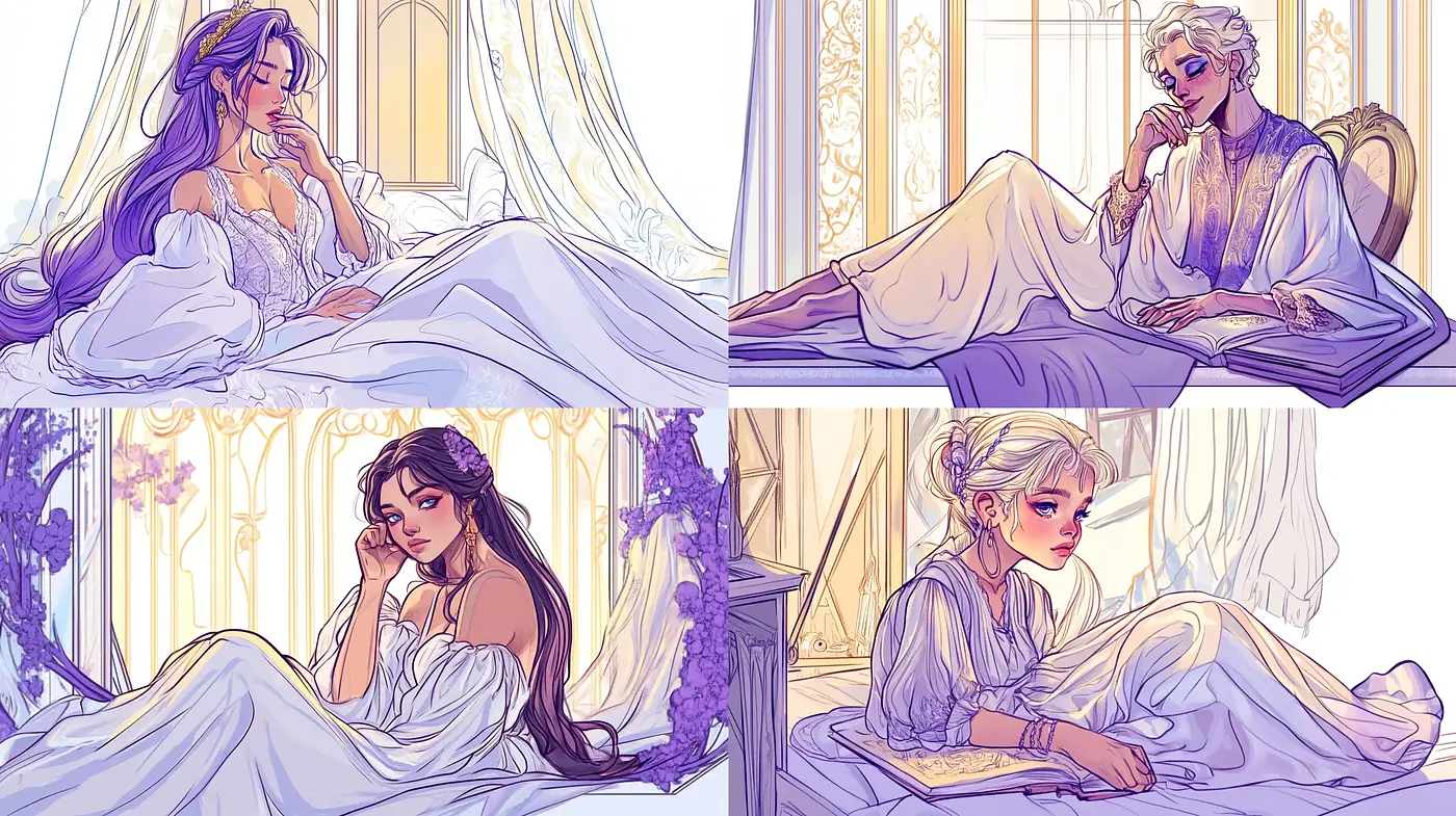 Lavender Dreams in Stylized Illustration: A Homage to Modern Anime Elegance - Midjourney sref style