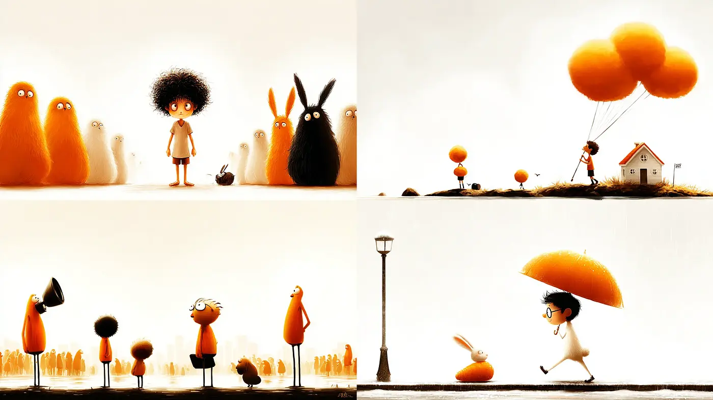 Whimsical Illustrations with Playful Character Designs and a Dreamlike Atmosphere - Midjourney sref style